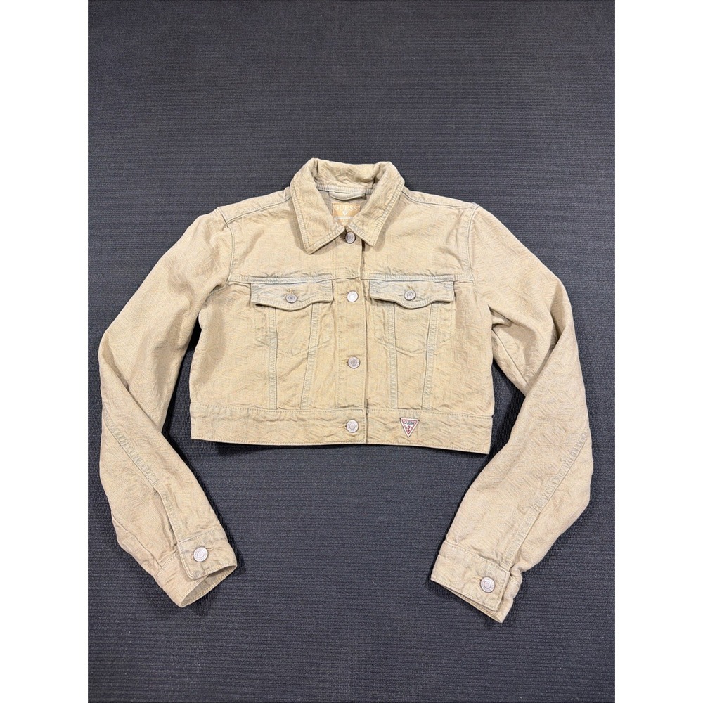 NWOT Guess Cropped Denim Jacket Embossed G Logo‎ Size Medium Button